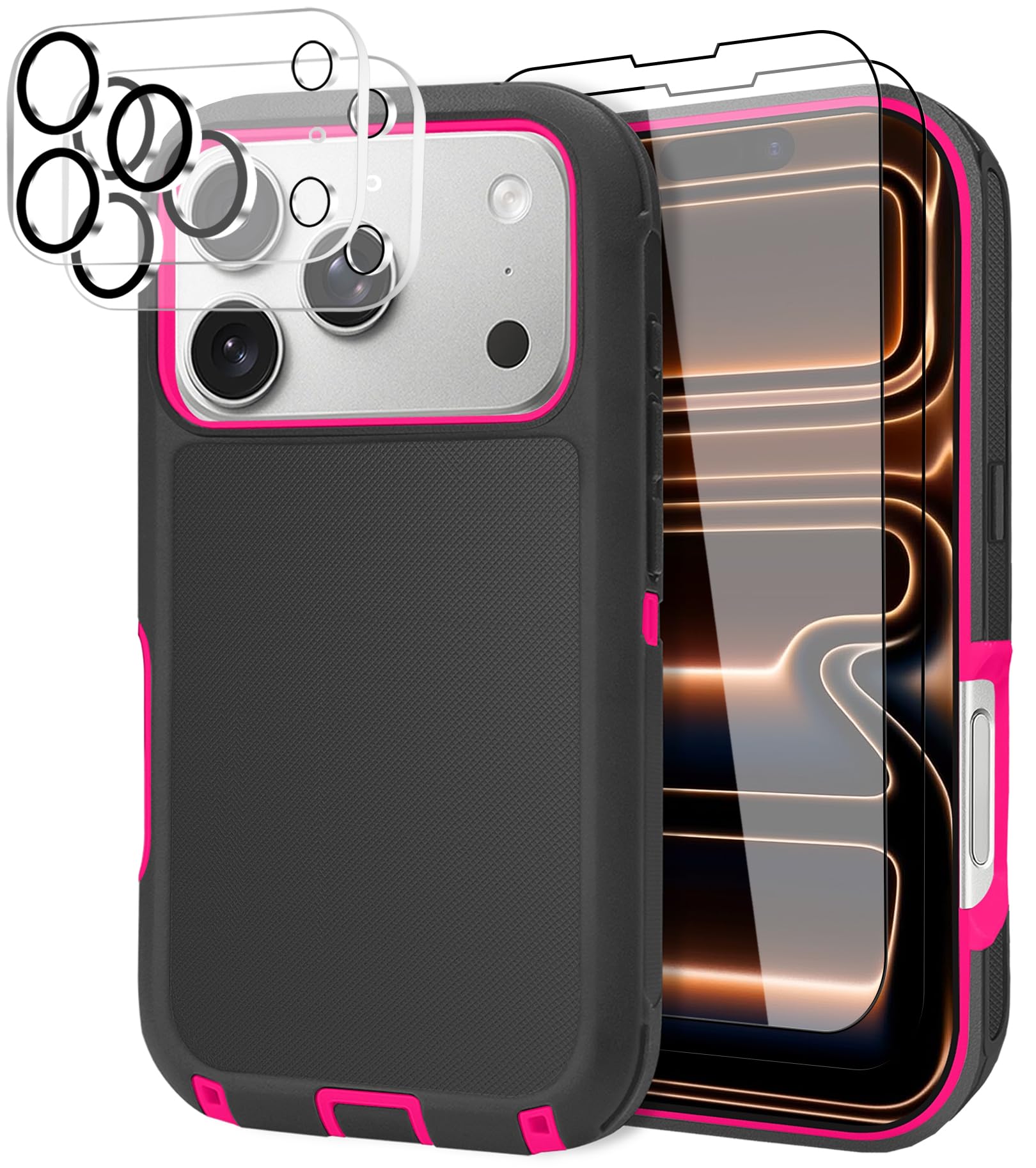 JGS for iPhone 17 Pro Max Case 6.9", Military Grade 3 in 1 Heavy Duty Shockproof/Drop Proof Case with 2 Screen Protector + 2 Camera Lens Protector, Includes Holster Clip Kickstand (Black)
