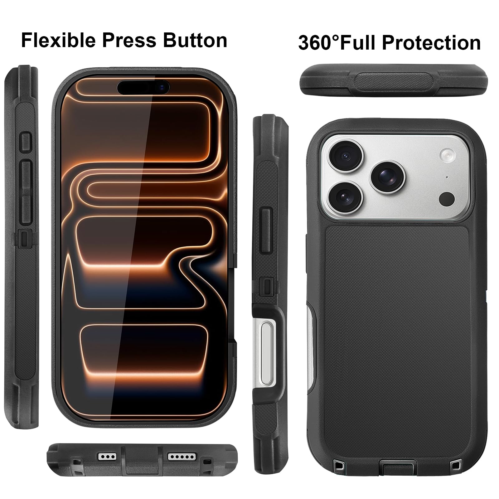 JGS for iPhone 17 Pro Max Case 6.9", Military Grade 3 in 1 Heavy Duty Shockproof/Drop Proof Case with 2 Screen Protector + 2 Camera Lens Protector, Includes Holster Clip Kickstand (Black)