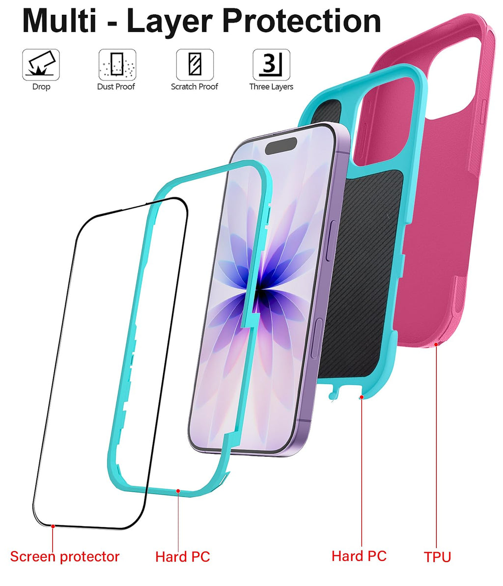 JGS for iPhone 17 Pro Max Case 6.9", Military Grade 3 in 1 Heavy Duty Shockproof/Drop Proof Case with 2 Screen Protector + 2 Camera Lens Protector, Includes Holster Clip Kickstand (Black)