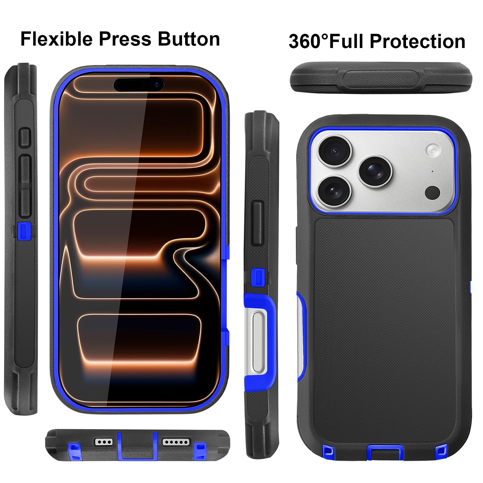 JGS for iPhone 17 Pro Max Case 6.9", Military Grade 3 in 1 Heavy Duty Shockproof/Drop Proof Case with 2 Screen Protector + 2 Camera Lens Protector, Includes Holster Clip Kickstand (Black)