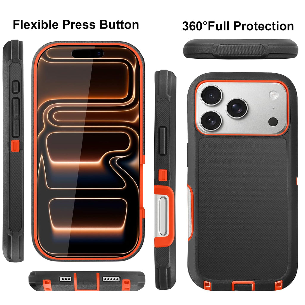JGS for iPhone 17 Pro Max Case 6.9", Military Grade 3 in 1 Heavy Duty Shockproof/Drop Proof Case with 2 Screen Protector + 2 Camera Lens Protector, Includes Holster Clip Kickstand (Black)
