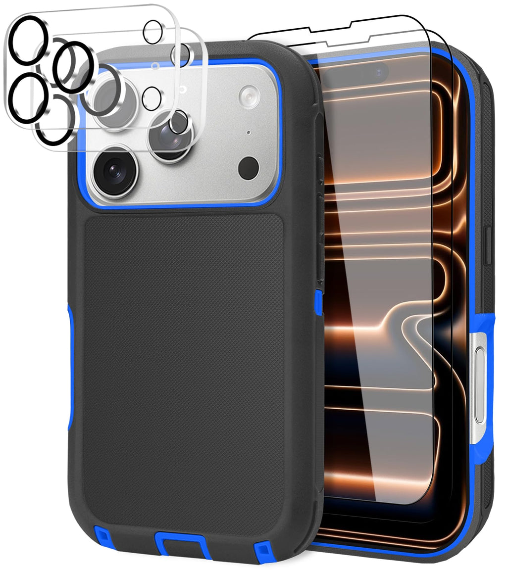 JGS for iPhone 17 Pro Max Case 6.9", Military Grade 3 in 1 Heavy Duty Shockproof/Drop Proof Case with 2 Screen Protector + 2 Camera Lens Protector, Includes Holster Clip Kickstand (Black)