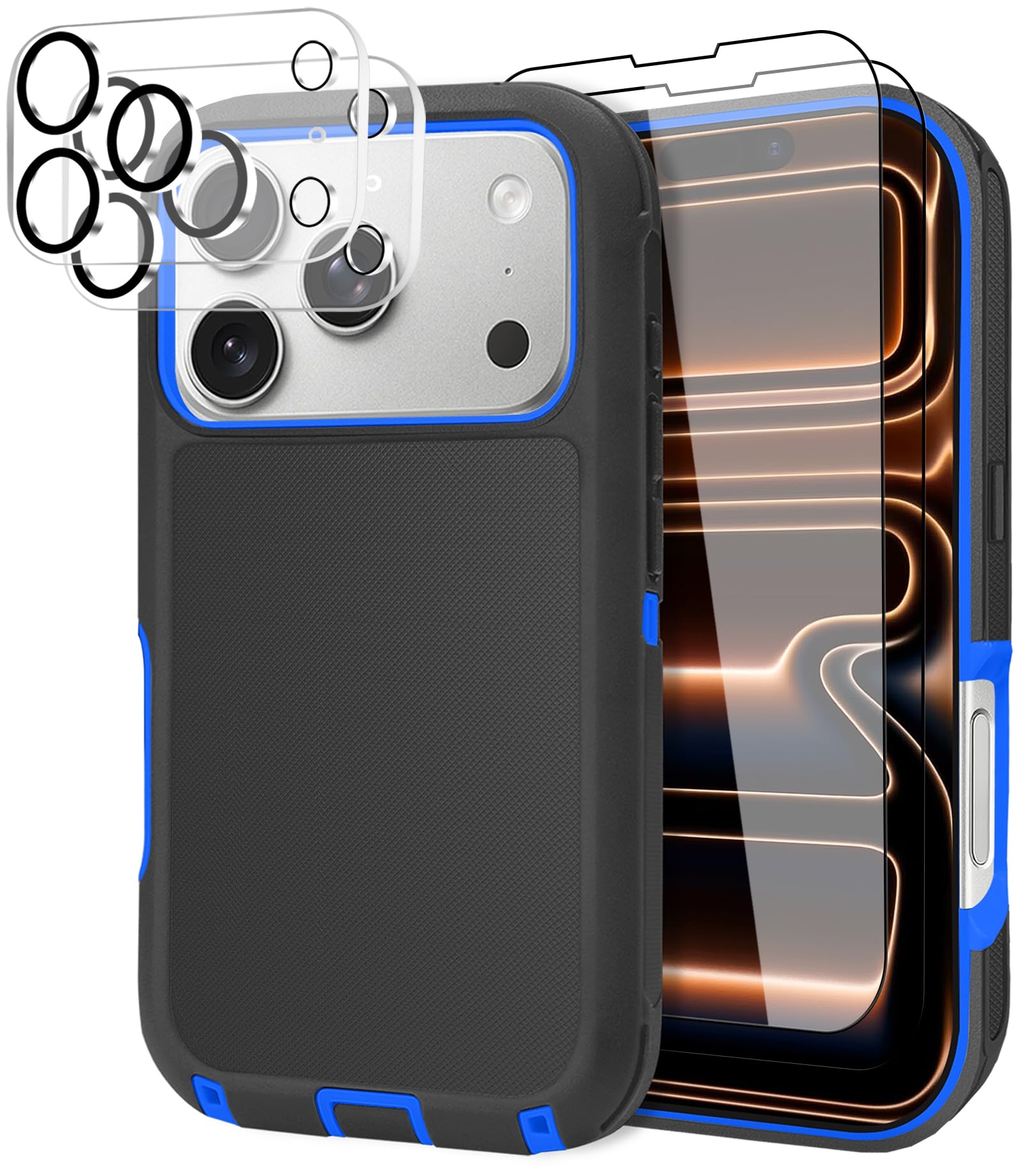 JGS for iPhone 17 Pro Max Case 6.9", Military Grade 3 in 1 Heavy Duty Shockproof/Drop Proof Case with 2 Screen Protector + 2 Camera Lens Protector, Includes Holster Clip Kickstand (Black)