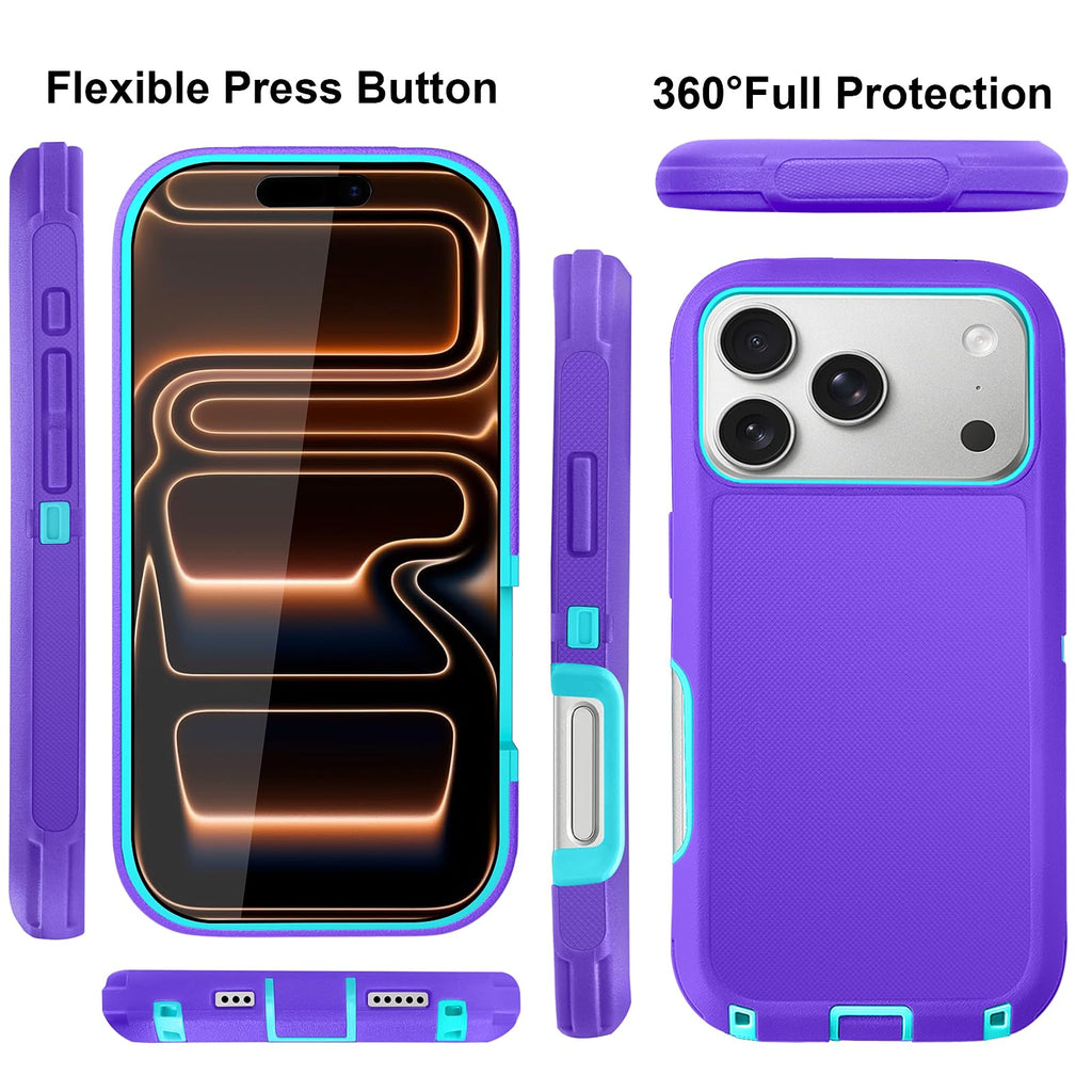 JGS for iPhone 17 Pro Max Case 6.9", Military Grade 3 in 1 Heavy Duty Shockproof/Drop Proof Case with 2 Screen Protector + 2 Camera Lens Protector, Includes Holster Clip Kickstand (Black)