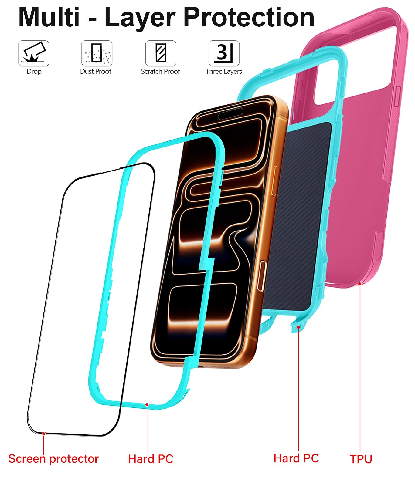 JGS for iPhone 17 Pro Max Case 6.9", Military Grade 3 in 1 Heavy Duty Shockproof/Drop Proof Case with 2 Screen Protector + 2 Camera Lens Protector, Includes Holster Clip Kickstand (Black)