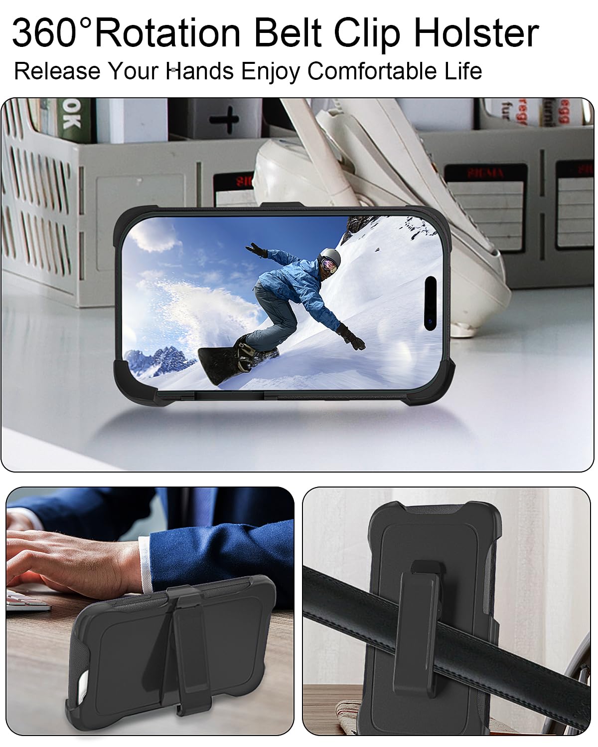 JGS for iPhone 17 Pro Max Case 6.9", Military Grade 3 in 1 Heavy Duty Shockproof/Drop Proof Case with 2 Screen Protector + 2 Camera Lens Protector, Includes Holster Clip Kickstand (Black)