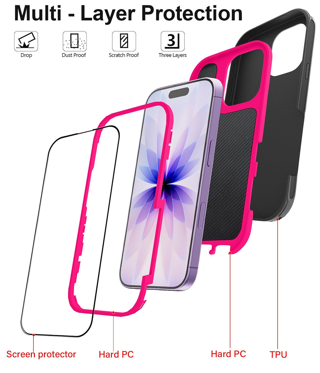 JGS for iPhone 17 Pro Max Case 6.9", Military Grade 3 in 1 Heavy Duty Shockproof/Drop Proof Case with 2 Screen Protector + 2 Camera Lens Protector, Includes Holster Clip Kickstand (Black)