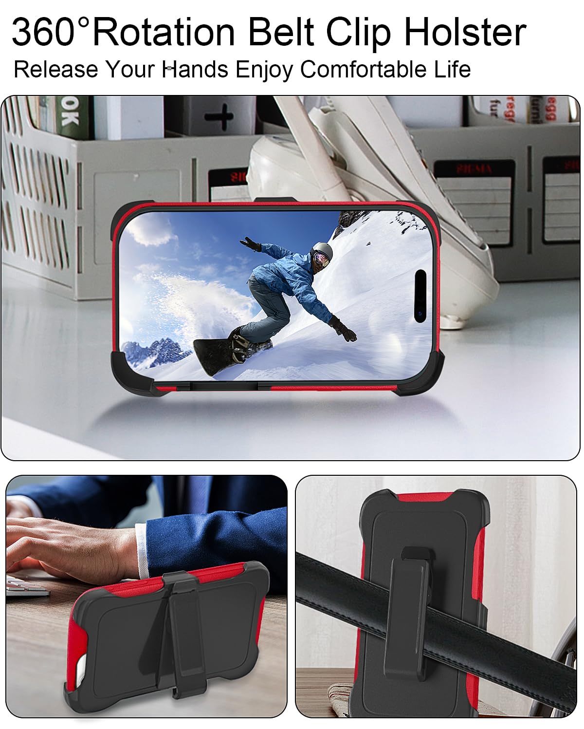 JGS for iPhone 17 Pro Max Case 6.9", Military Grade 3 in 1 Heavy Duty Shockproof/Drop Proof Case with 2 Screen Protector + 2 Camera Lens Protector, Includes Holster Clip Kickstand (Black)