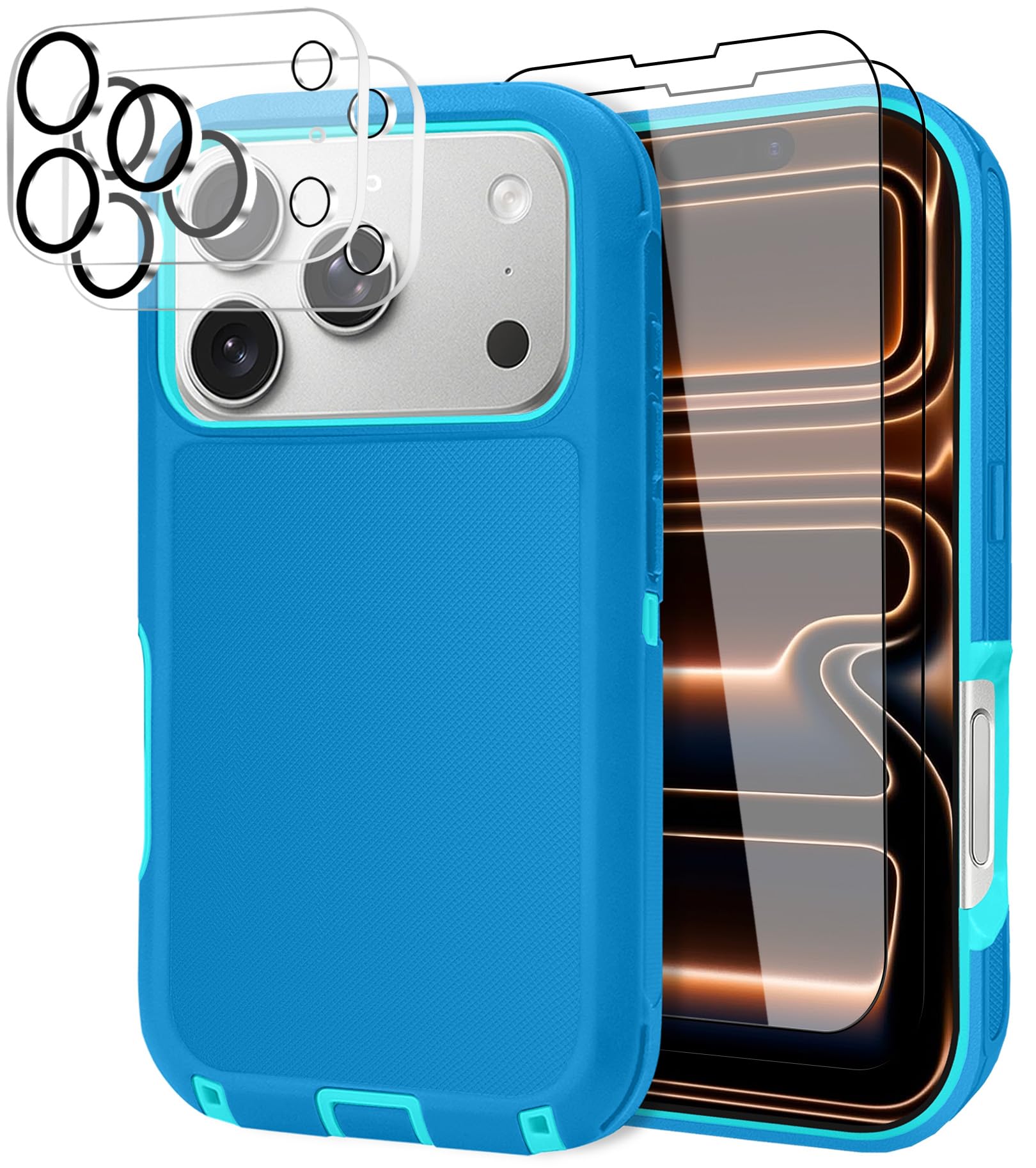 JGS for iPhone 17 Pro Max Case 6.9", Military Grade 3 in 1 Heavy Duty Shockproof/Drop Proof Case with 2 Screen Protector + 2 Camera Lens Protector, Includes Holster Clip Kickstand (Black)