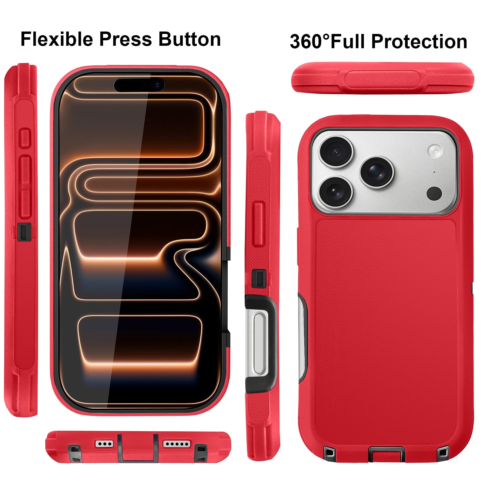 JGS for iPhone 17 Pro Max Case 6.9", Military Grade 3 in 1 Heavy Duty Shockproof/Drop Proof Case with 2 Screen Protector + 2 Camera Lens Protector, Includes Holster Clip Kickstand (Black)