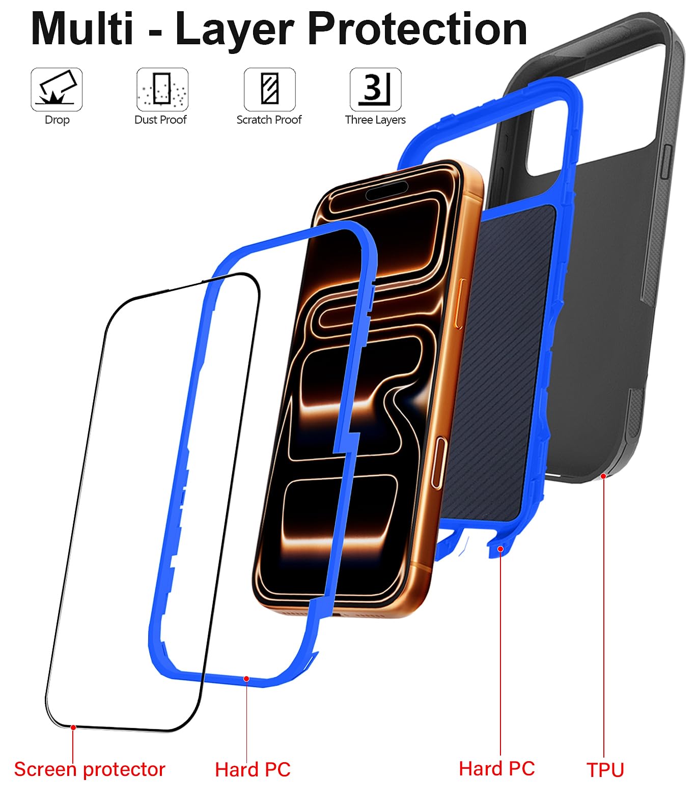 JGS for iPhone 17 Pro Max Case 6.9", Military Grade 3 in 1 Heavy Duty Shockproof/Drop Proof Case with 2 Screen Protector + 2 Camera Lens Protector, Includes Holster Clip Kickstand (Black)