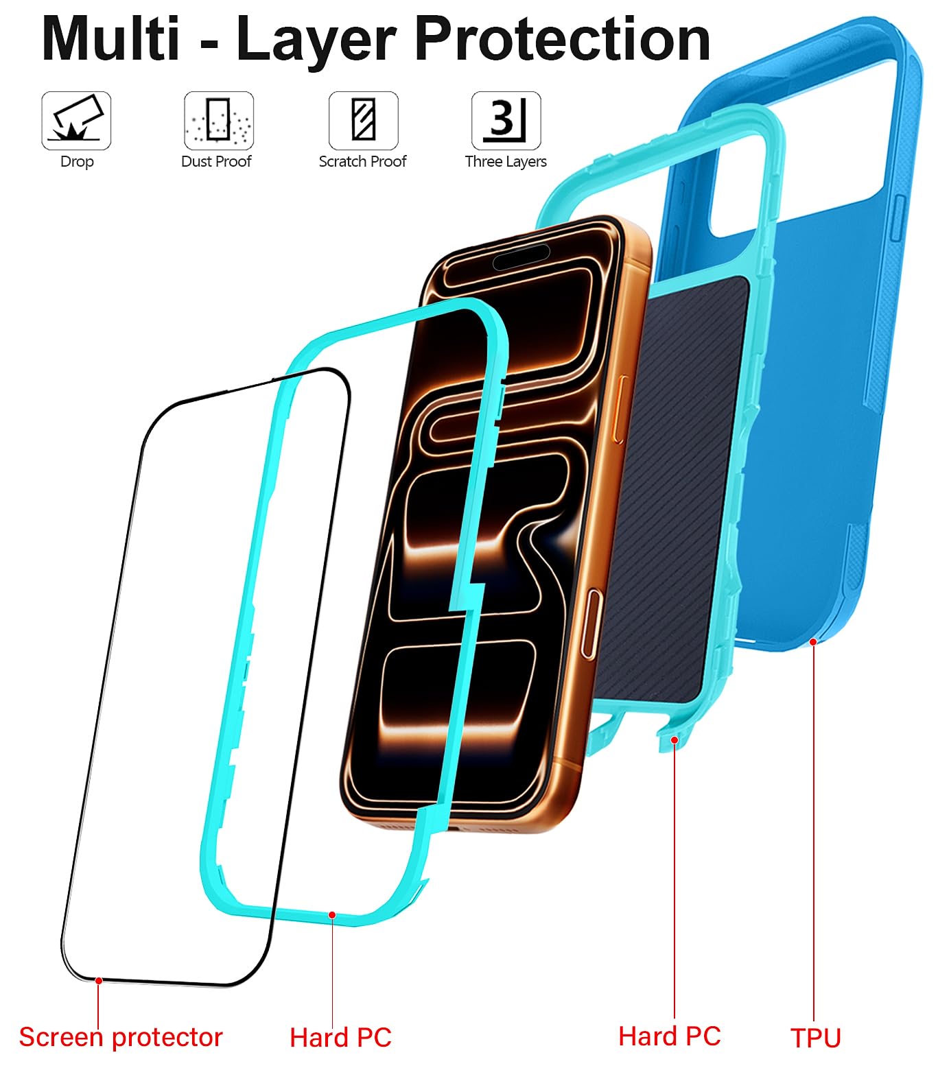 JGS for iPhone 17 Pro Max Case 6.9", Military Grade 3 in 1 Heavy Duty Shockproof/Drop Proof Case with 2 Screen Protector + 2 Camera Lens Protector, Includes Holster Clip Kickstand (Black)