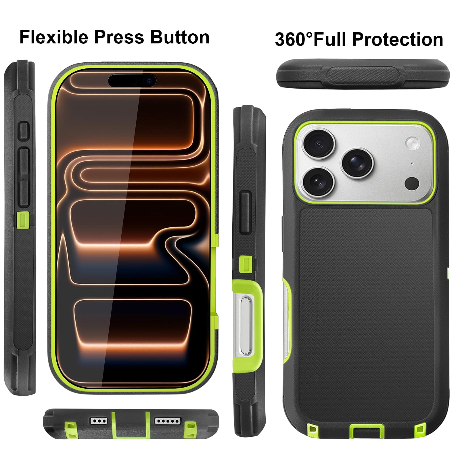 JGS for iPhone 17 Pro Max Case 6.9", Military Grade 3 in 1 Heavy Duty Shockproof/Drop Proof Case with 2 Screen Protector + 2 Camera Lens Protector, Includes Holster Clip Kickstand (Black)