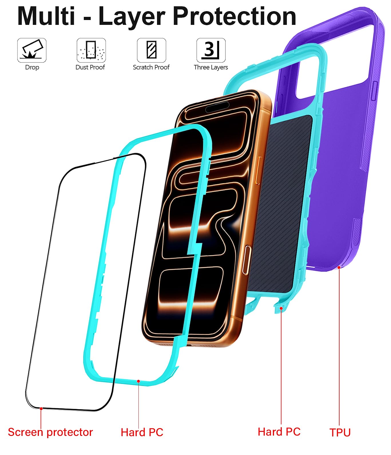 JGS for iPhone 17 Pro Max Case 6.9", Military Grade 3 in 1 Heavy Duty Shockproof/Drop Proof Case with 2 Screen Protector + 2 Camera Lens Protector, Includes Holster Clip Kickstand (Black)