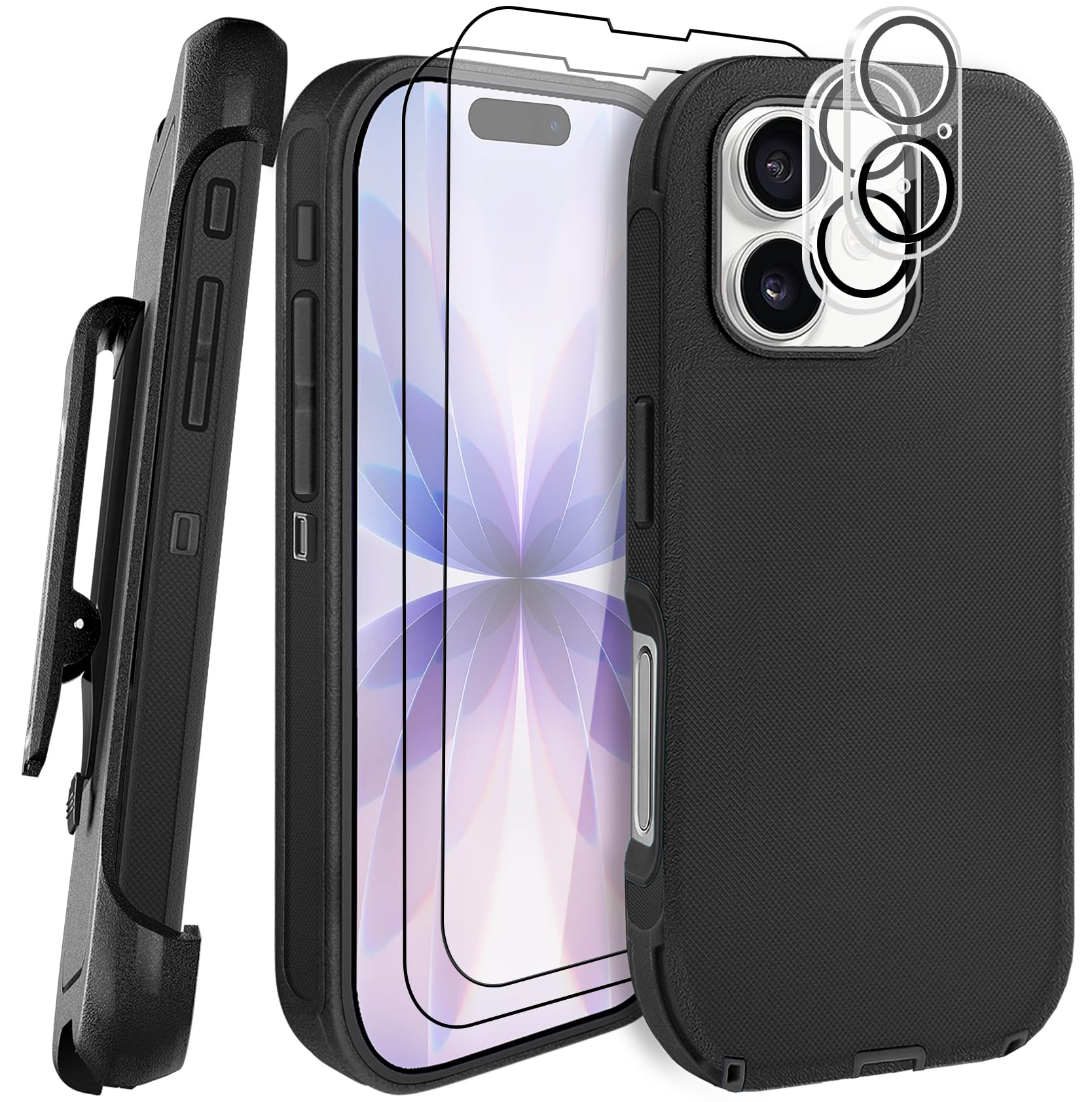 JGS for iPhone 17 Pro Max Case 6.9", Military Grade 3 in 1 Heavy Duty Shockproof/Drop Proof Case with 2 Screen Protector + 2 Camera Lens Protector, Includes Holster Clip Kickstand (Black)