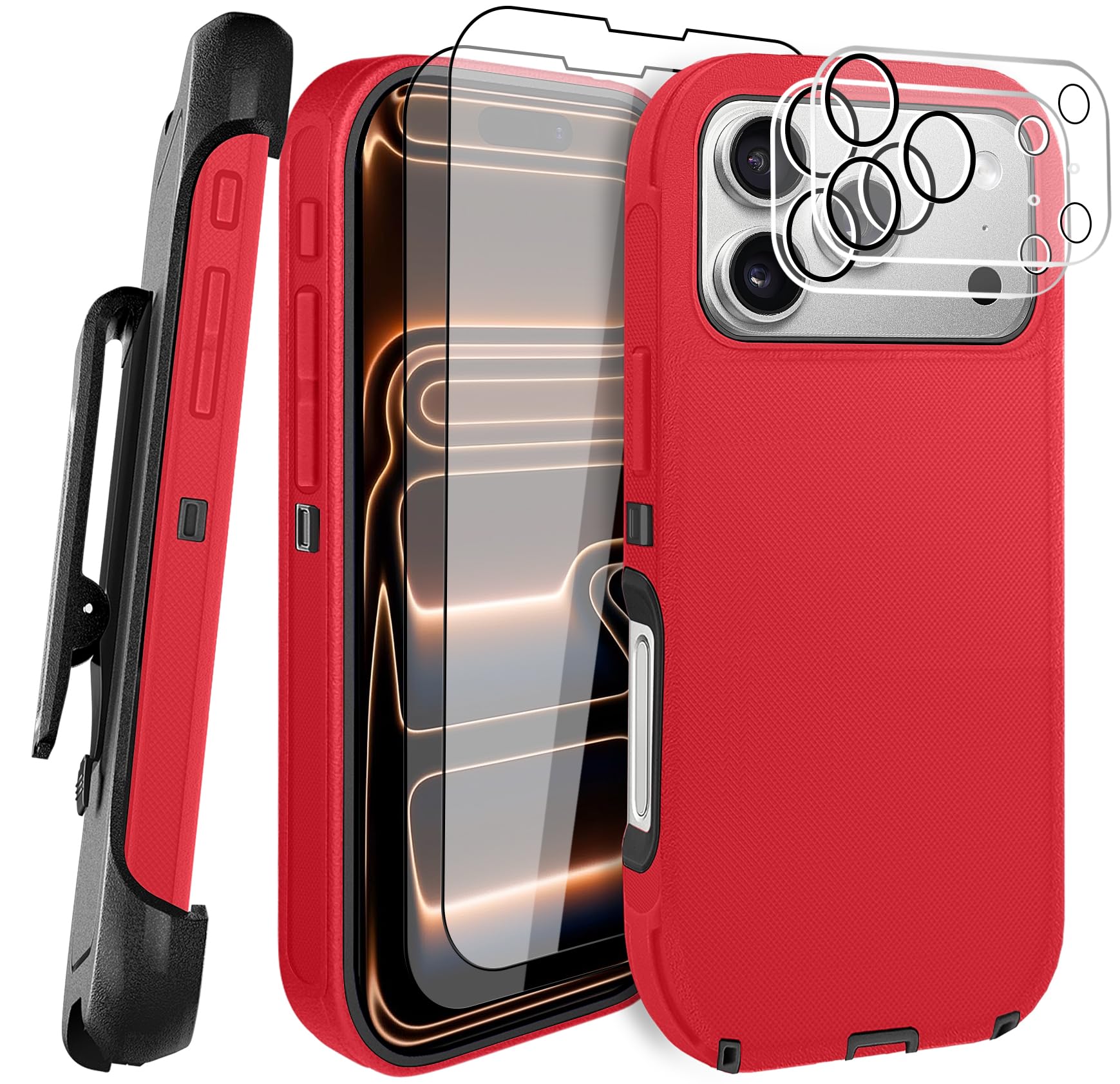 JGS for iPhone 17 Pro Max Case 6.9", Military Grade 3 in 1 Heavy Duty Shockproof/Drop Proof Case with 2 Screen Protector + 2 Camera Lens Protector, Includes Holster Clip Kickstand (Black)