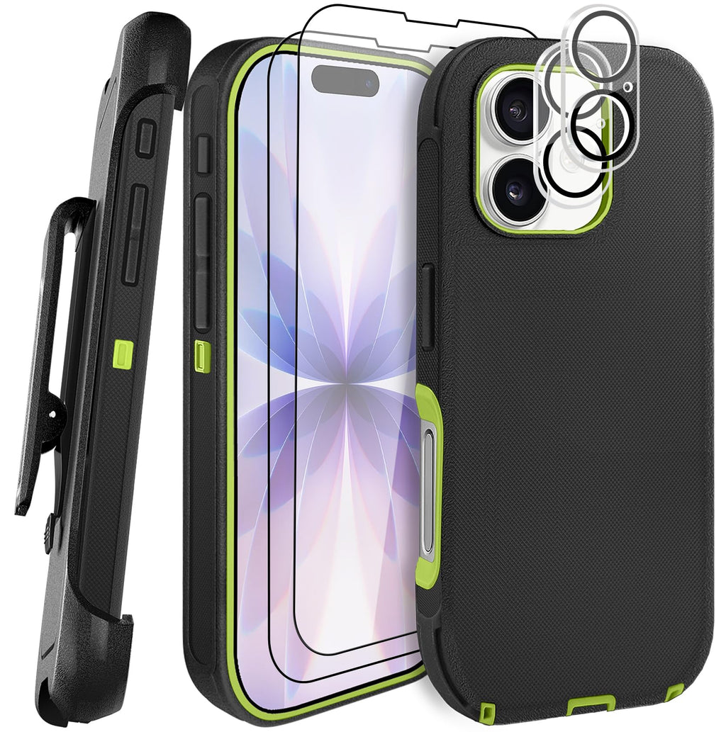 JGS for iPhone 17 Pro Max Case 6.9", Military Grade 3 in 1 Heavy Duty Shockproof/Drop Proof Case with 2 Screen Protector + 2 Camera Lens Protector, Includes Holster Clip Kickstand (Black)