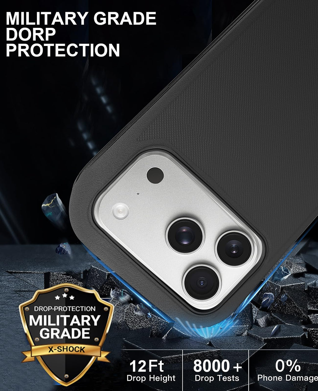 JGS for iPhone 17 Pro Max Case 6.9", Military Grade 3 in 1 Heavy Duty Shockproof/Drop Proof Case with 2 Screen Protector + 2 Camera Lens Protector, Includes Holster Clip Kickstand (Black)