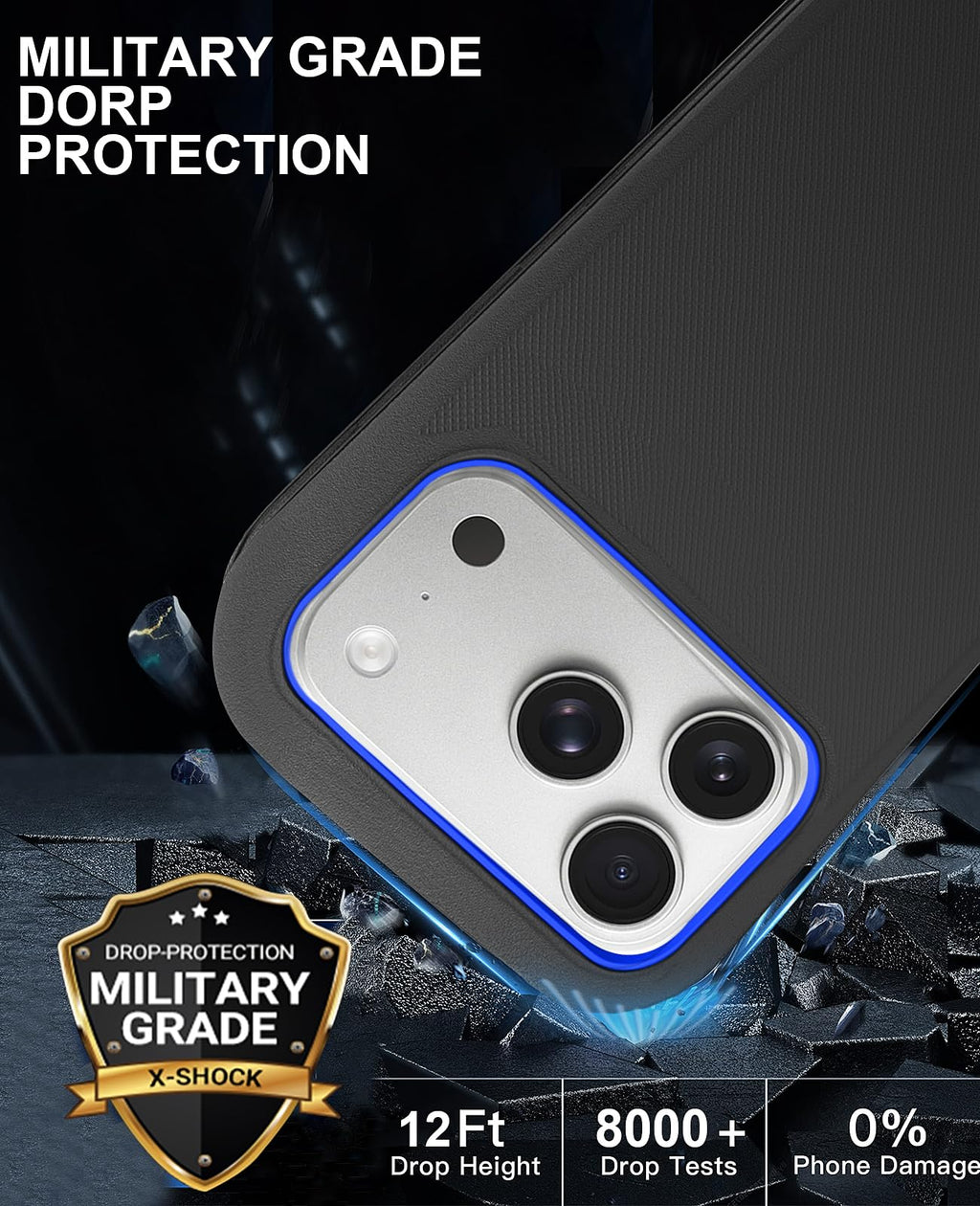 JGS for iPhone 17 Pro Max Case 6.9", Military Grade 3 in 1 Heavy Duty Shockproof/Drop Proof Case with 2 Screen Protector + 2 Camera Lens Protector, Includes Holster Clip Kickstand (Black)