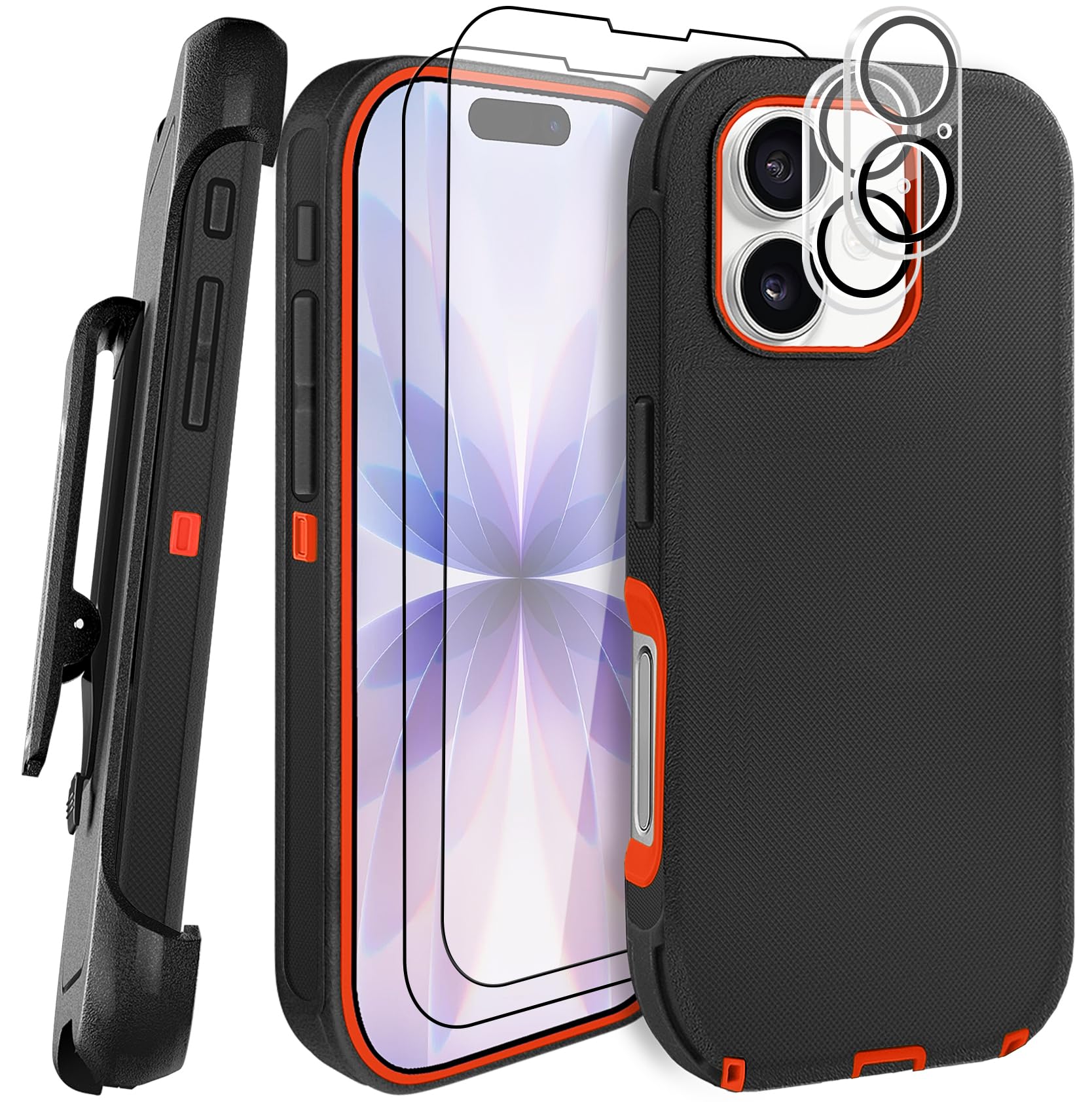 JGS for iPhone 17 Pro Max Case 6.9", Military Grade 3 in 1 Heavy Duty Shockproof/Drop Proof Case with 2 Screen Protector + 2 Camera Lens Protector, Includes Holster Clip Kickstand (Black)